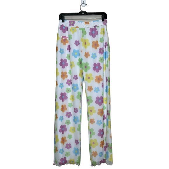 Easy Tiger white purple floral mesh lined pull on pants size Large - Picture 1 of 8